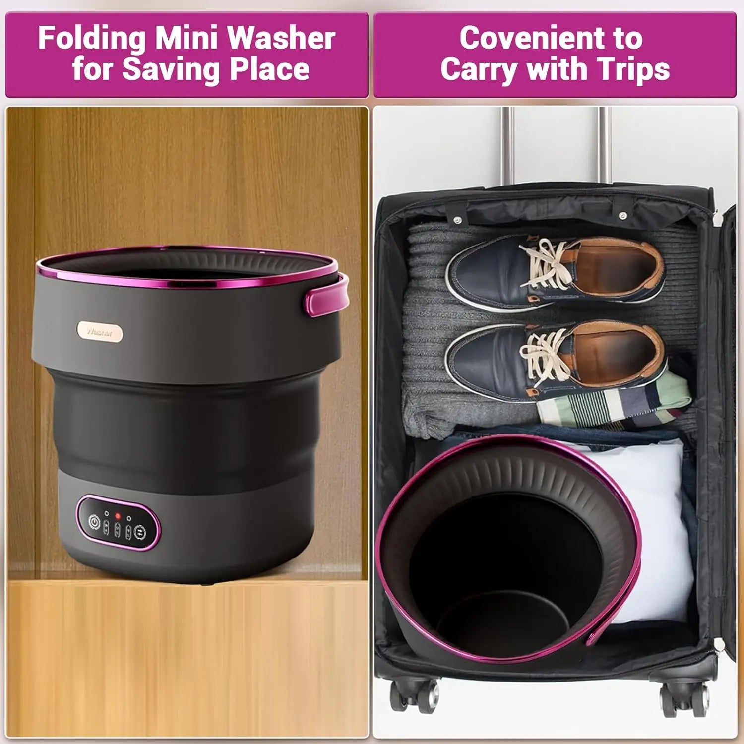 Mini lavadora portátil de 13L – Lavadora compacta plegable para ropa de bebé, ropa interior y viajes