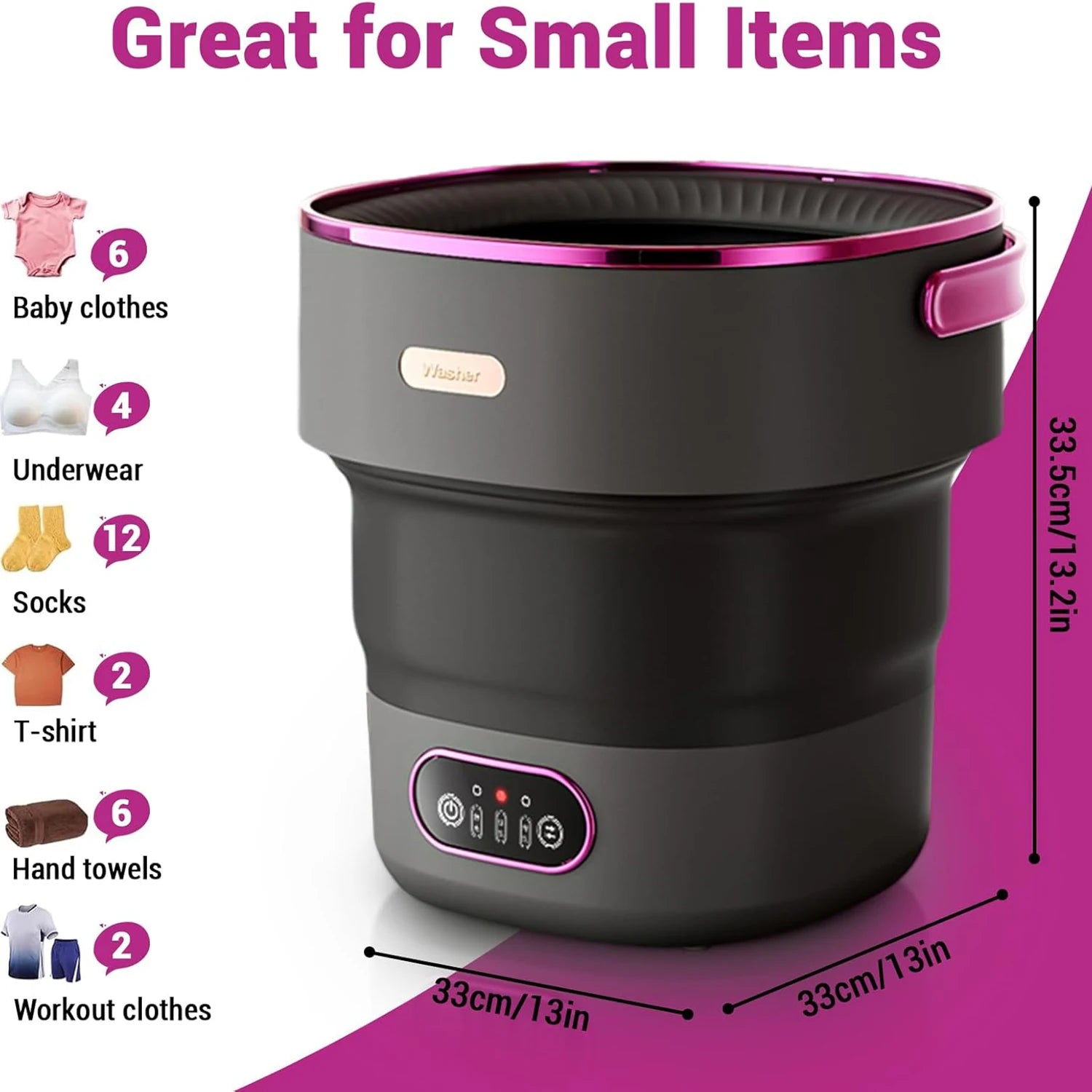 Mini lavadora portátil de 13L – Lavadora compacta plegable para ropa de bebé, ropa interior y viajes